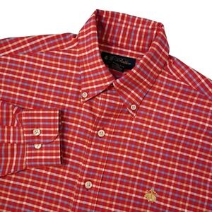 Brooks Brothers Shirt‎ Small Red Plaid Supima Cotton Non Iron Long Sleeve Logo